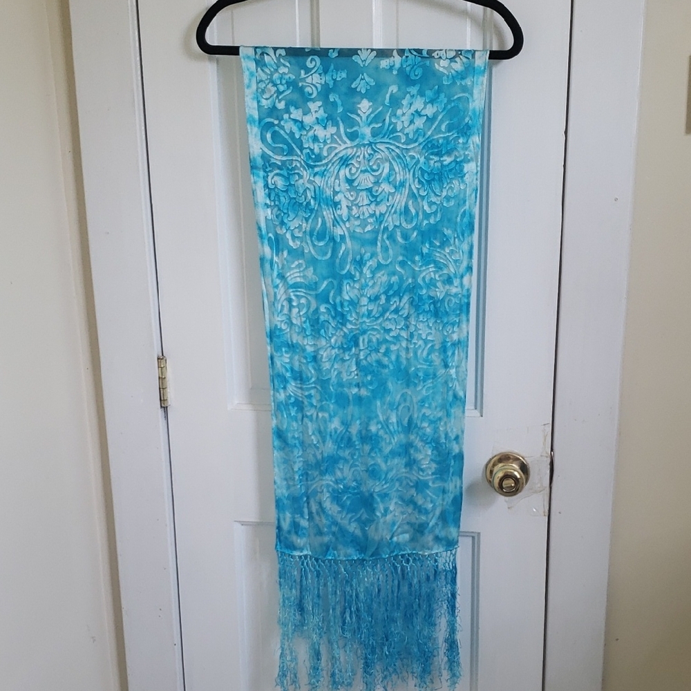 Silky Burnout Tie Dye Bright Aqua Blue Scarf